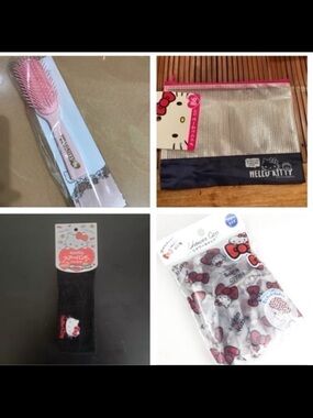 4 HELLO KITTY HAIR COMB, HEAD BAND, PURSE, SHOWER CAP BUNDLE SETS